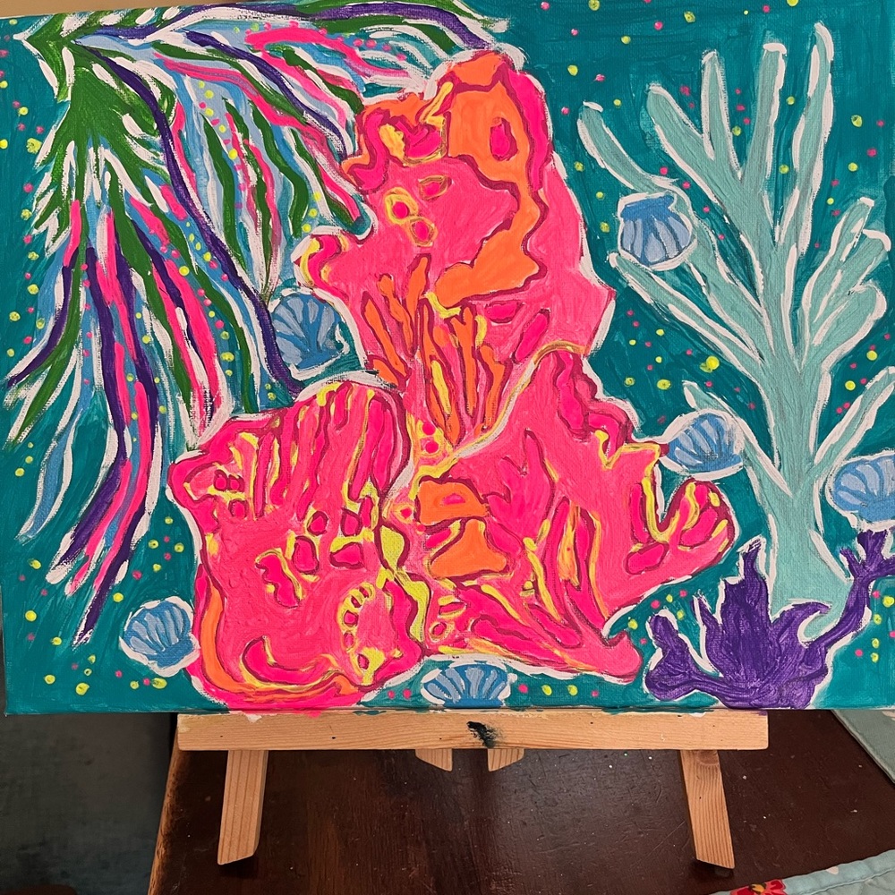 Lilly Pulitzer inspired acrylic painting 13 1/2 x 10 1/2